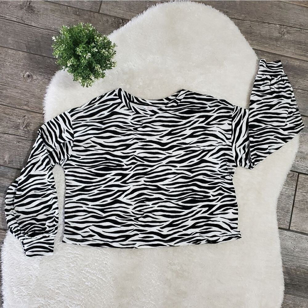 Candie's Zebra Stripe Print Crop Top Blouse, Size Large